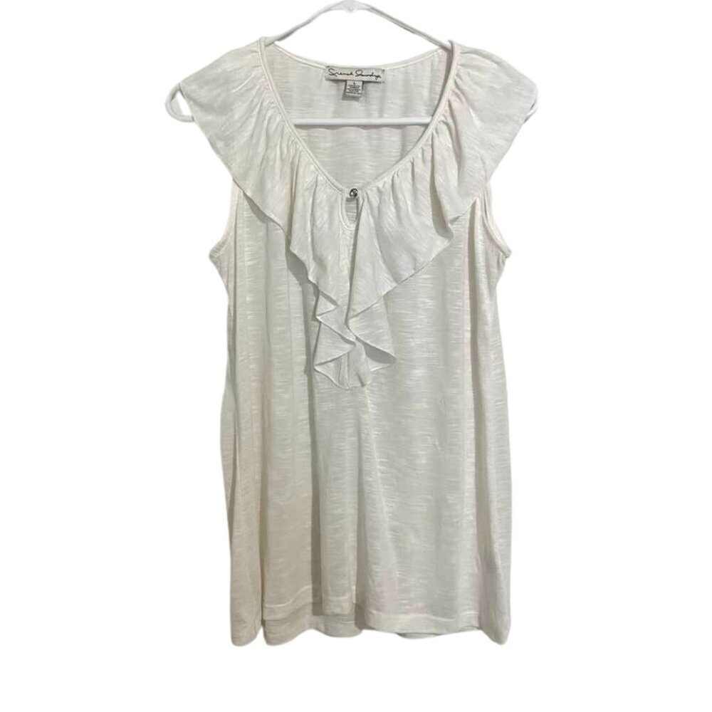 French Laundry White Ruffle V-Neck Sleeveless Top – Lightweight & Chic